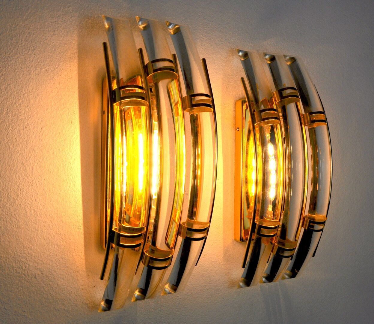 Paired Of Venini Wall Lamps, Murano Glass, Italy, 1970 photo vintage