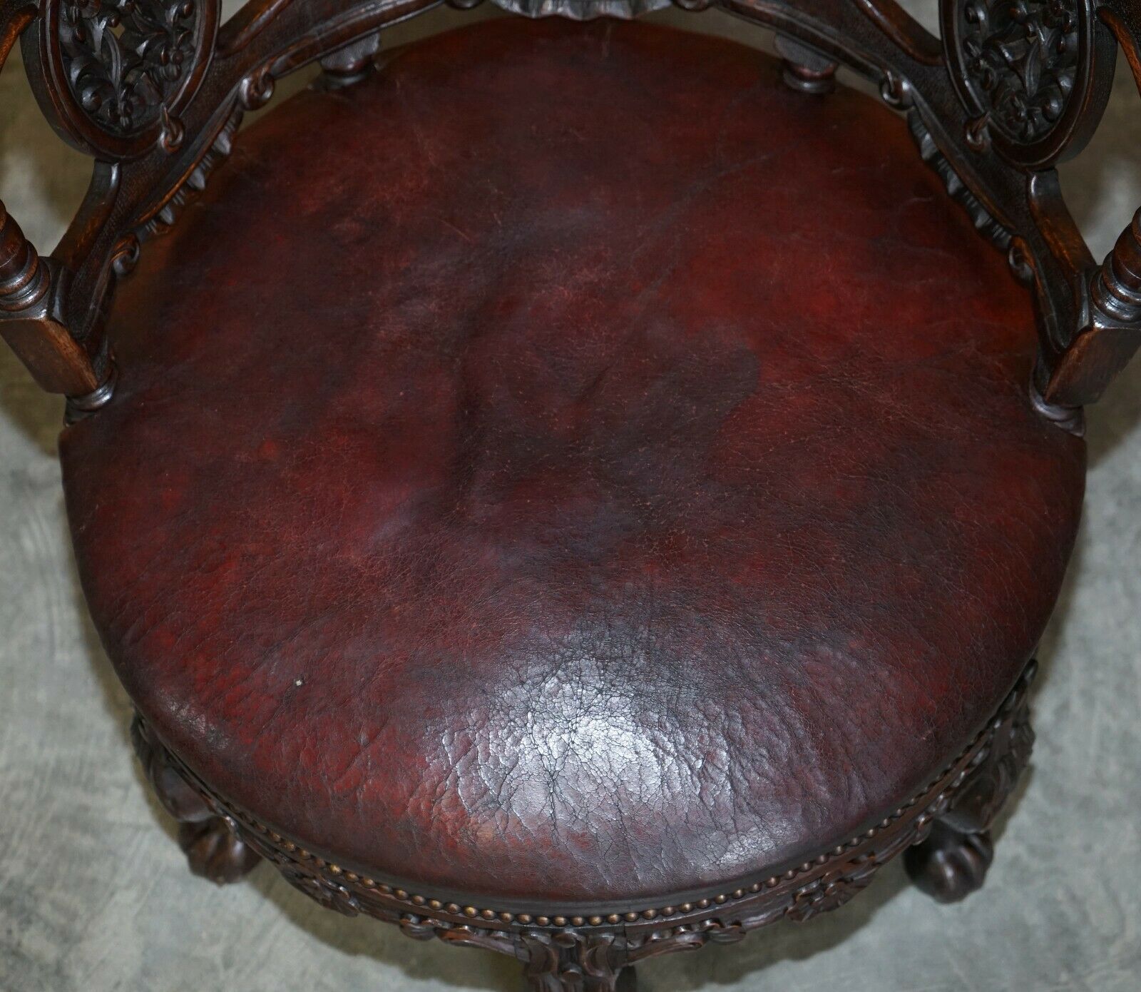 Antique Carved Victorian Oxblood Leather Burgermeister Chair 17th Century Design photo Furniture