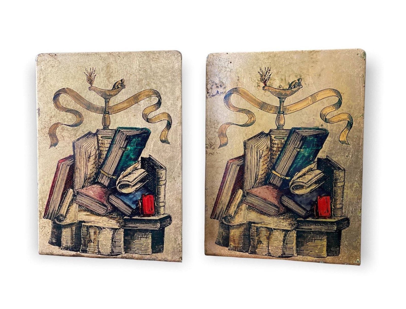 Vintage Italian Felice Galbiati Metal Painted Bookends photo for sale