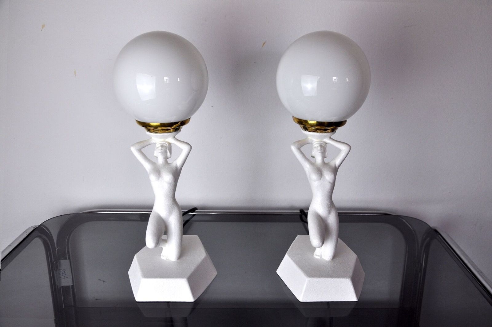 Pair Of Lamps "Woman With The Ball" By Onices Eth 1980 photo furniture
