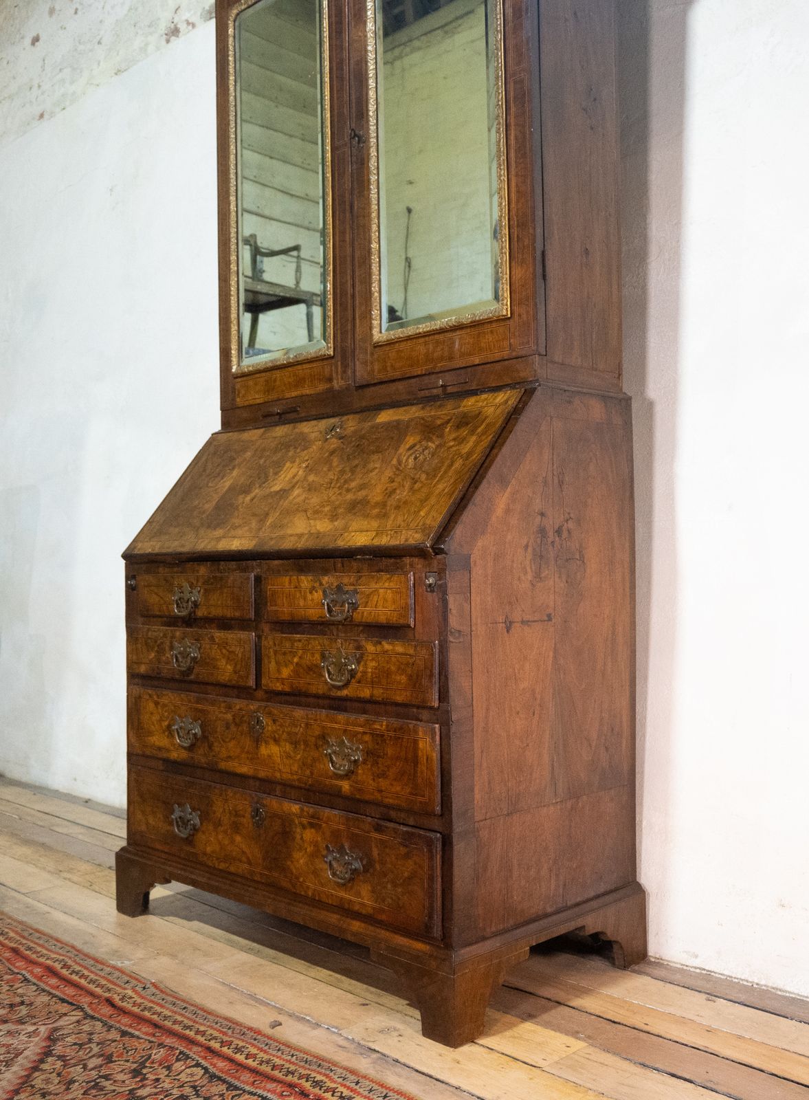 An 18th Century George I Walnut & Feather Banded Fall Front Bureau Bookcase photo vinterior