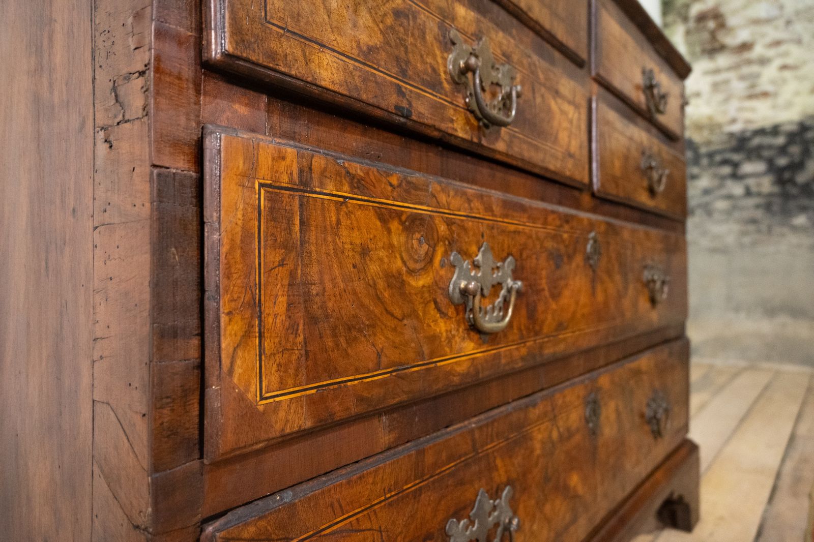 An 18th Century George I Walnut & Feather Banded Fall Front Bureau Bookcase photo vintage