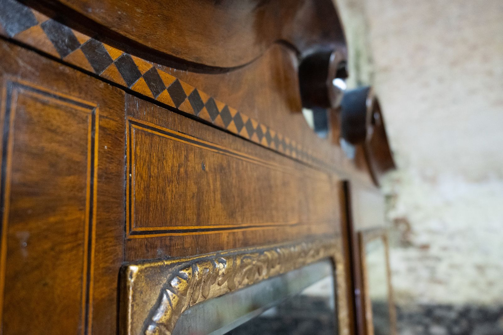 photo furniture An 18th Century George I Walnut & Feather Banded Fall Front Bureau Bookcase