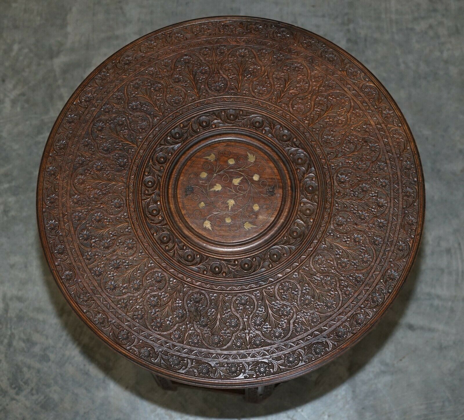 Hand Carved Burmese Folding Rosewood Antique Octagonal Side End Lamp Wine Table photo for sale