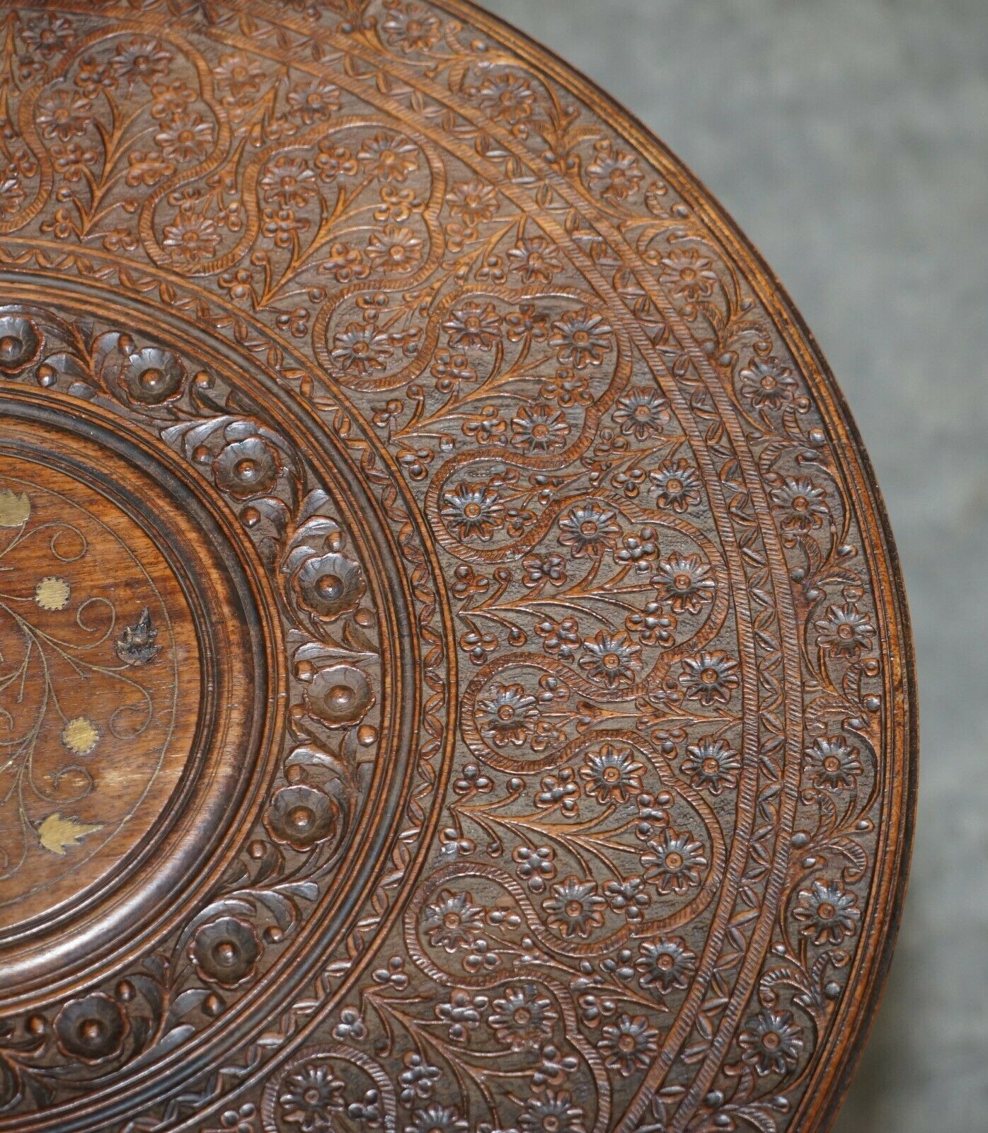 Hand Carved Burmese Folding Rosewood Antique Octagonal Side End Lamp Wine Table photo vinterior