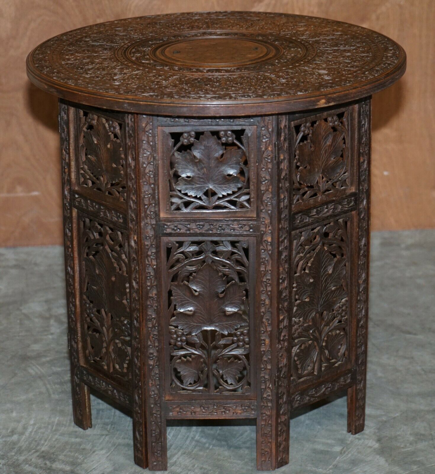 Hand Carved Burmese Folding Rosewood Antique Octagonal Side End Lamp Wine Table photo buy