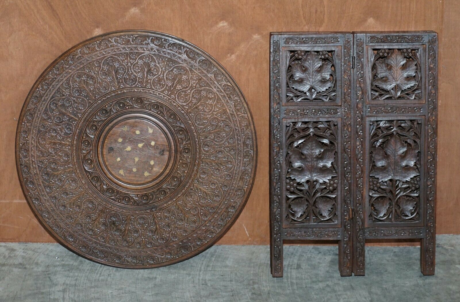 photo for sale Hand Carved Burmese Folding Rosewood Antique Octagonal Side End Lamp Wine Table