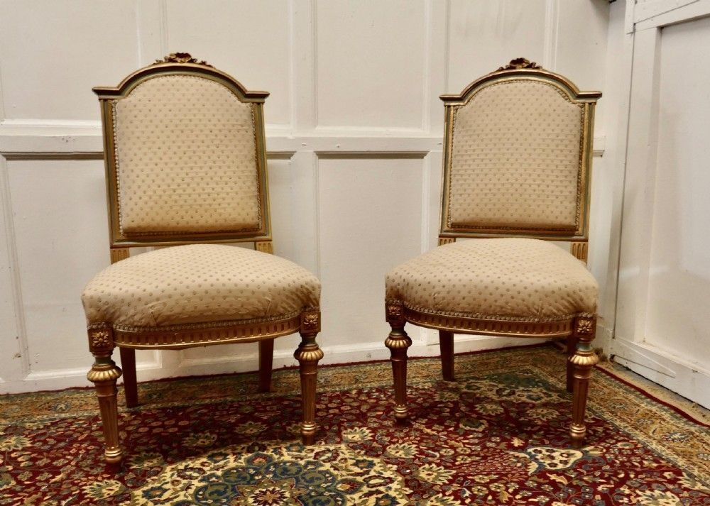 A Pair Fine Quality French Gilt Salon Chairs Circa 1880