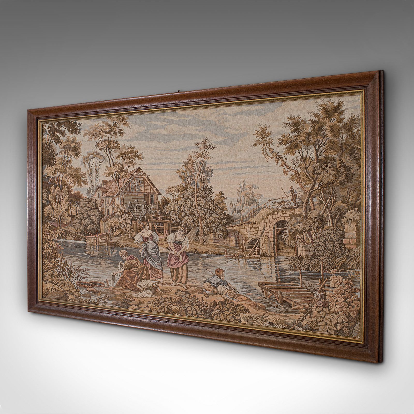 Vintage Panoramic Tapestry, French, Needlepoint, Decorative Panel, Circa 1930 photo furniture