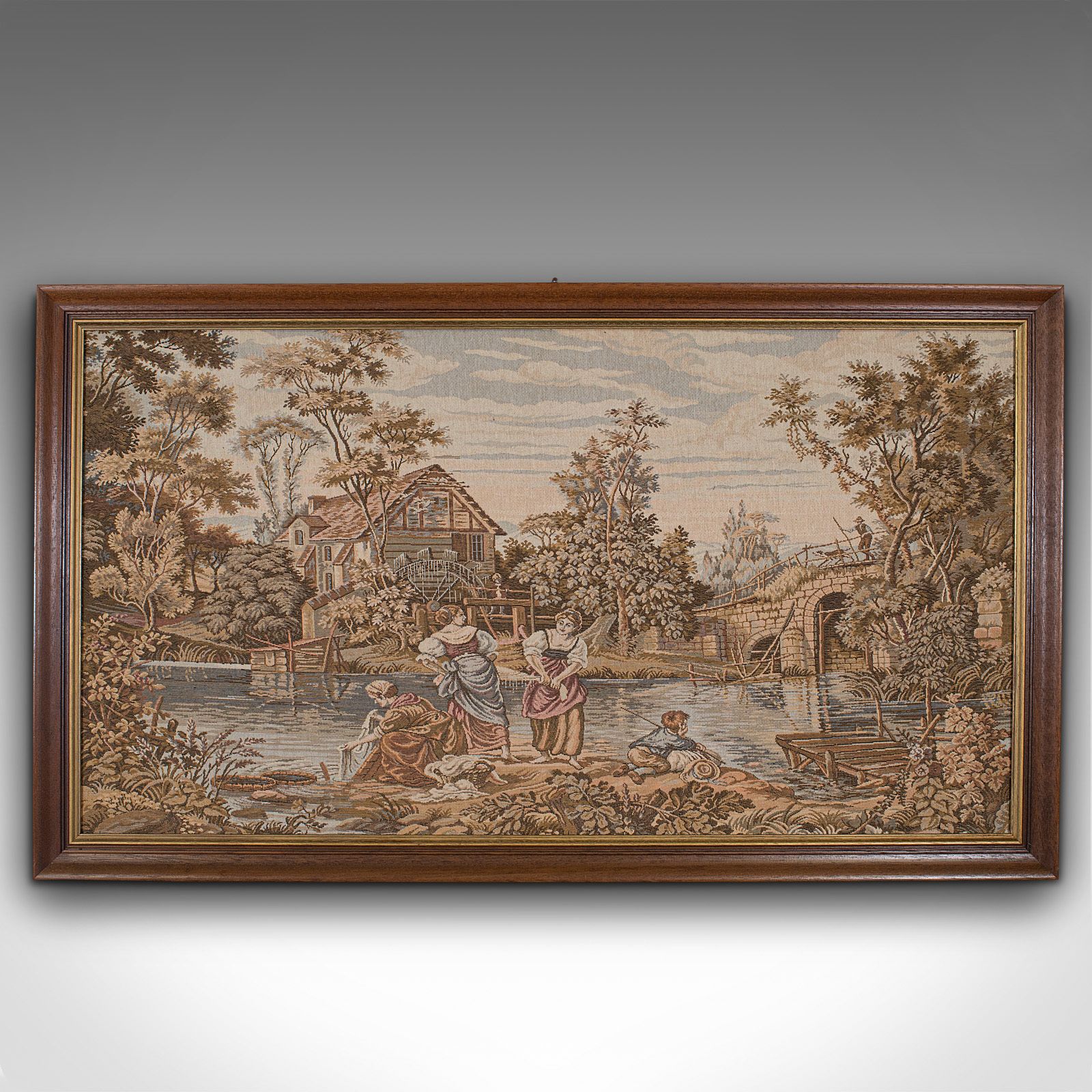 Vintage Panoramic Tapestry, French, Needlepoint, Decorative Panel, Circa 1930 photo vinterior