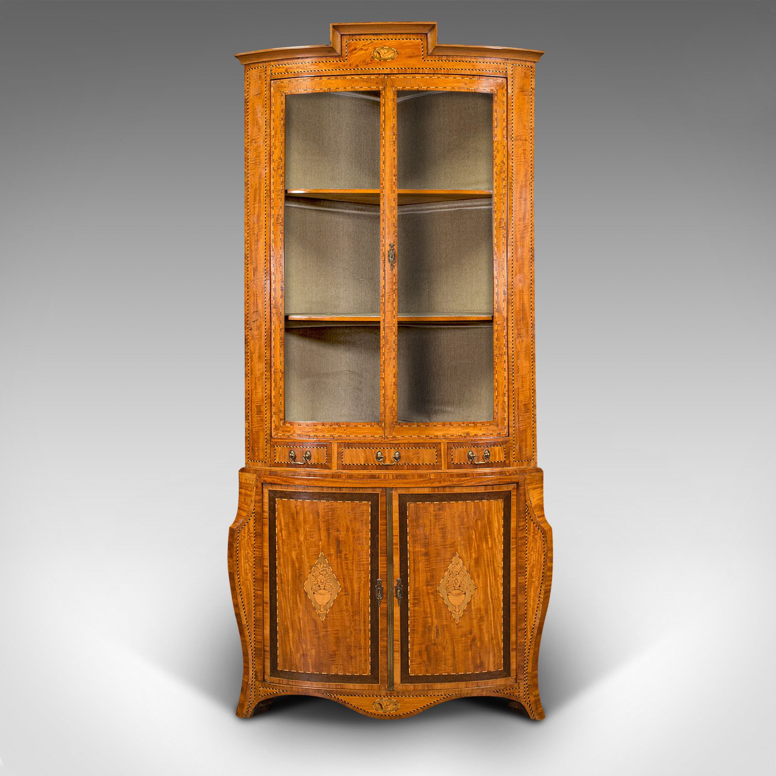 Antique Showcase Corner Cabinet, Dutch, Satinwood, Display Case, 1880 photo furniture