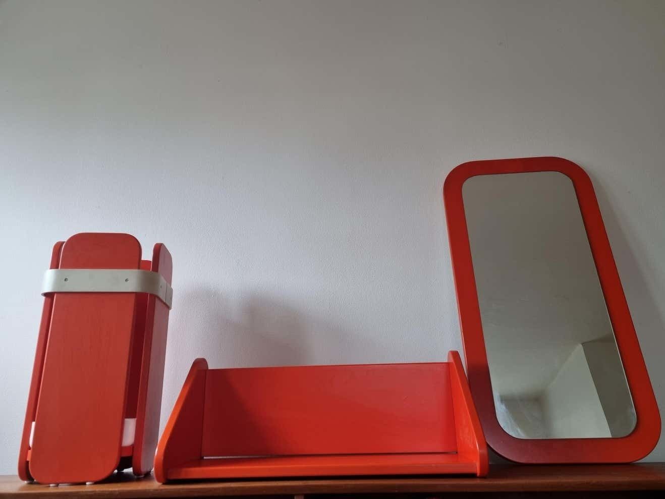 Mid Century Umbrella Stand, Mirror And Shelf Meblo, Space Age, 1970s photo for sale