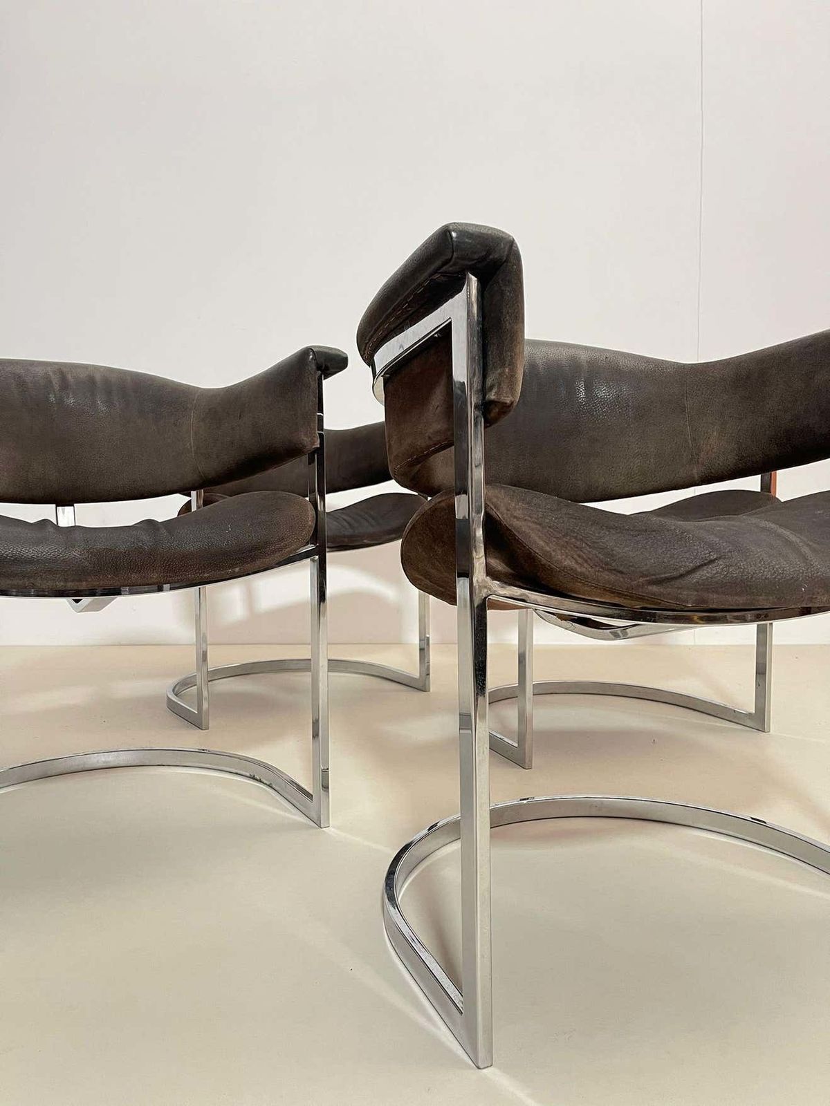 Pair Of Chrome & Leather Armchairs By Vittorio Introini For Mario Sabot, 1970s, photo Furniture