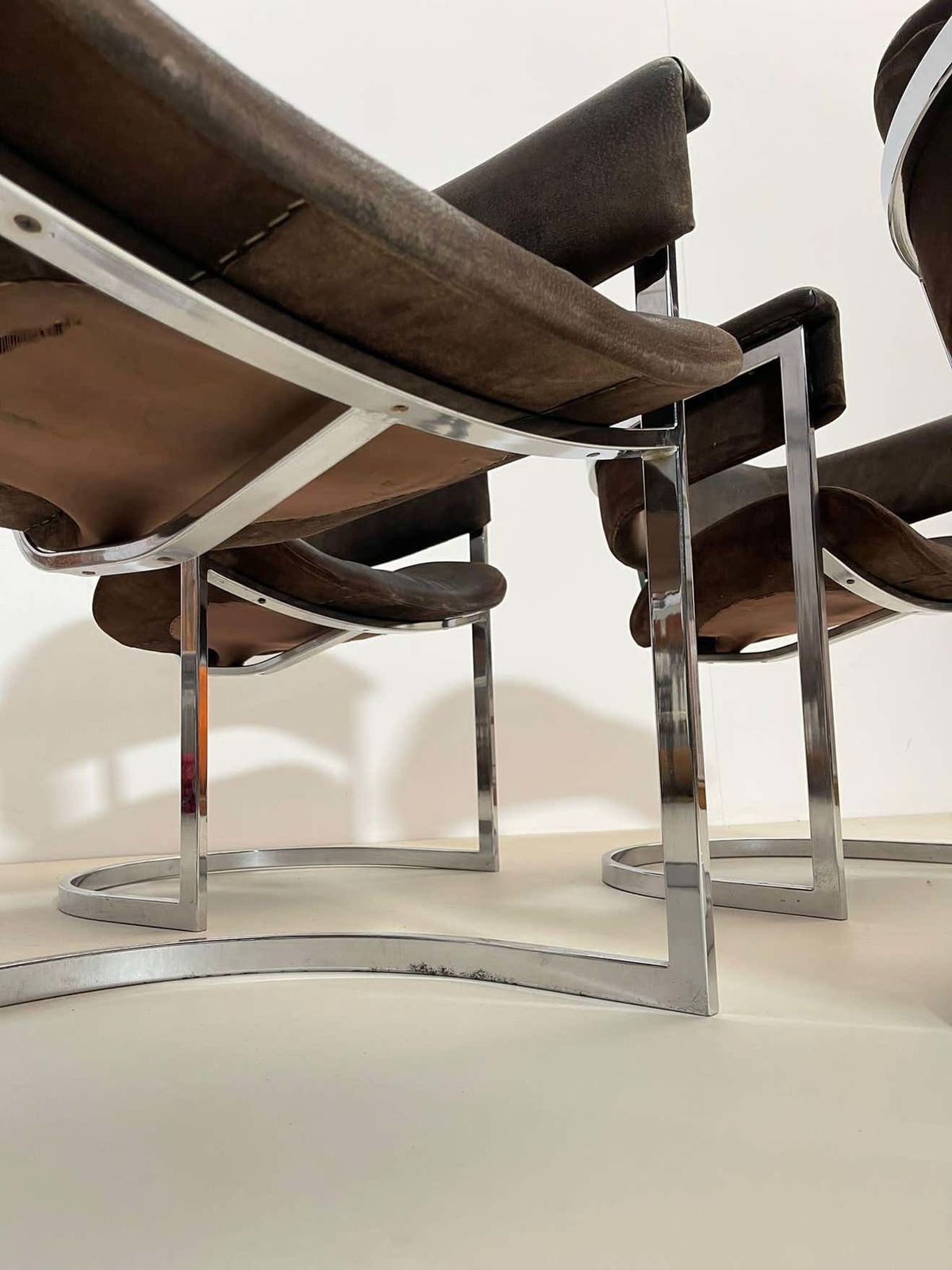 photo vinterior Pair Of Chrome & Leather Armchairs By Vittorio Introini For Mario Sabot, 1970s,