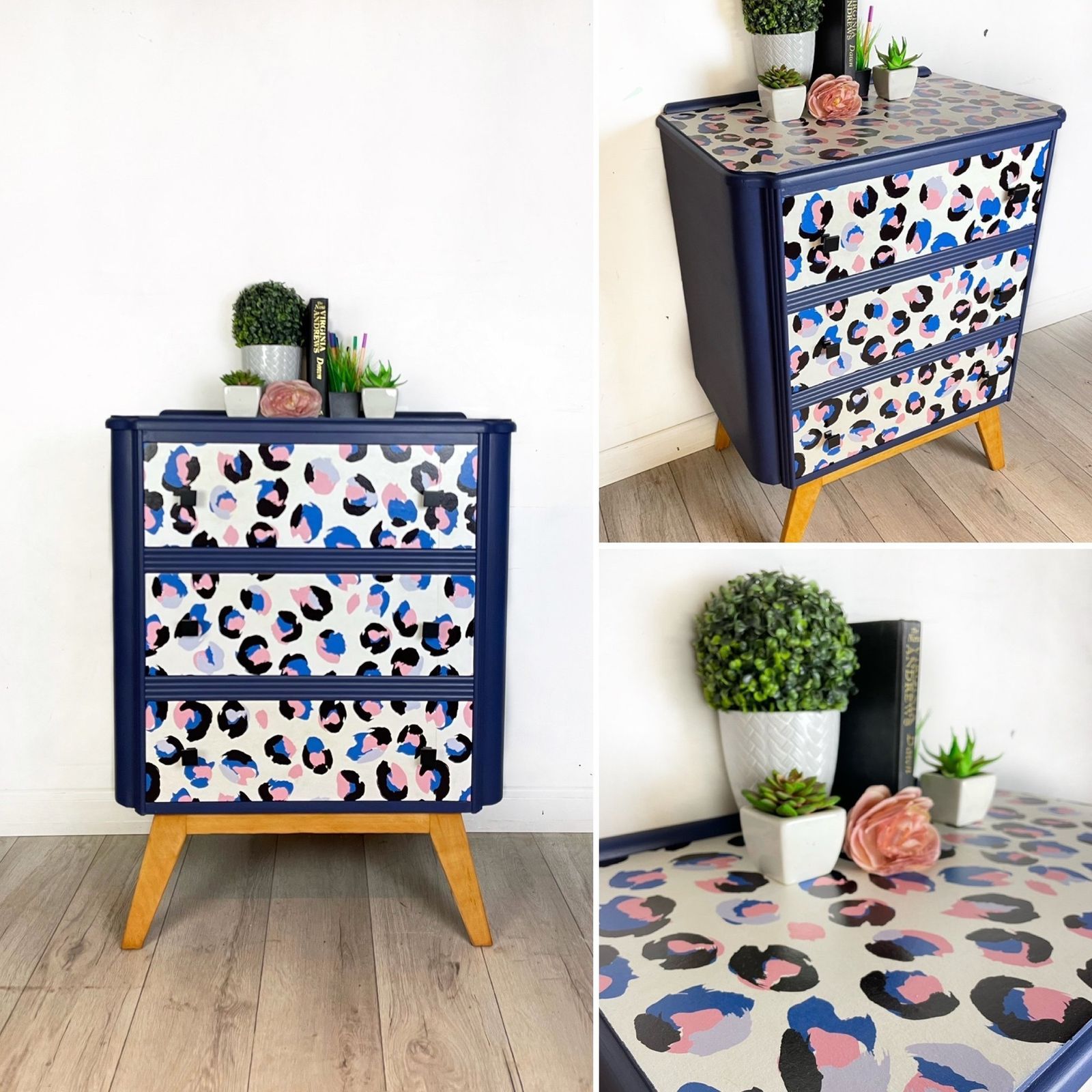 Blue And Pink Leopard Chest Of Drawers