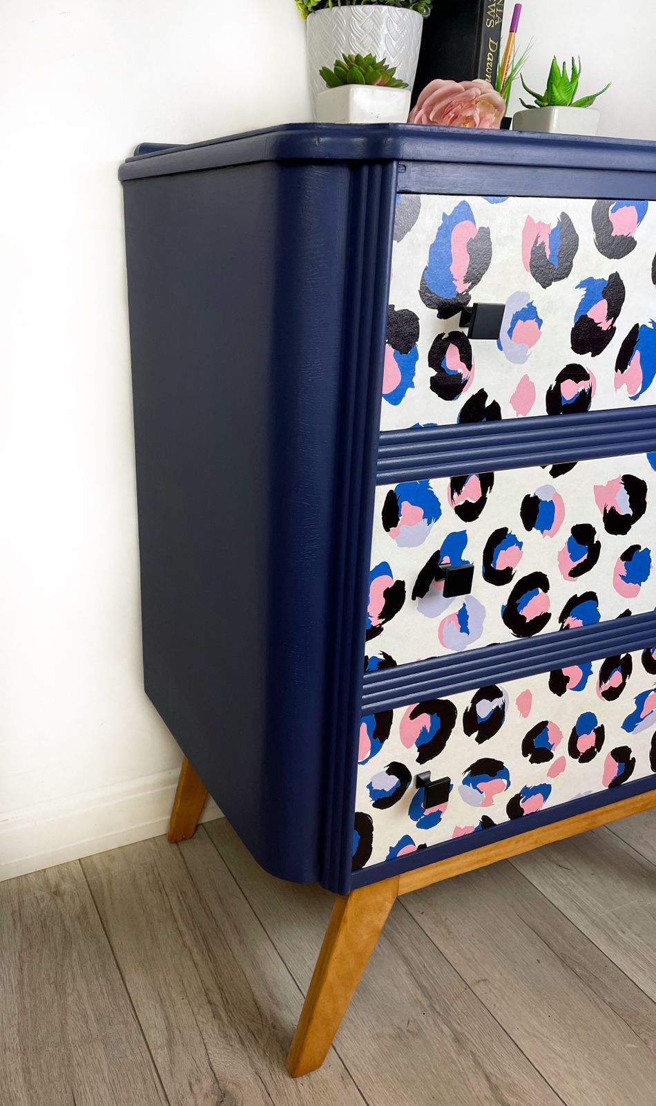 Blue And Pink Leopard Chest Of Drawers photo vintage