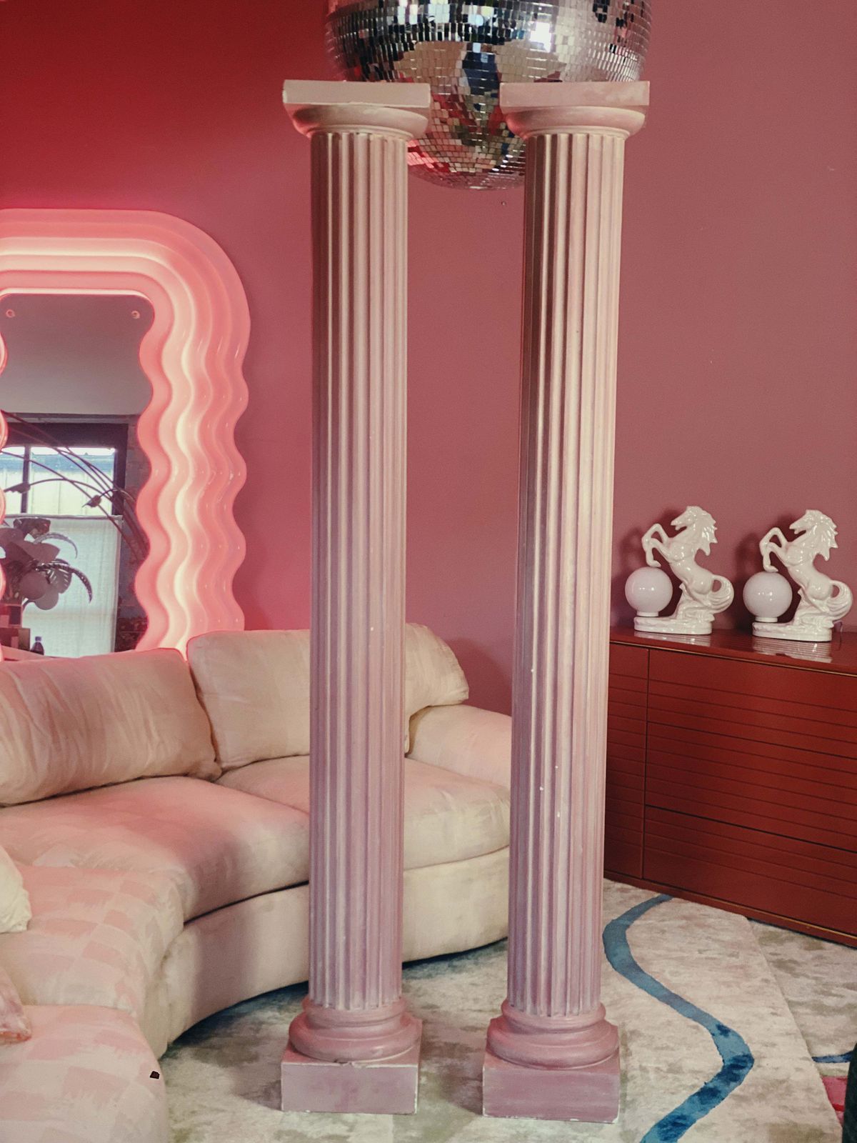 Pair Of Large Pink Plaster Pillars. Italian 1980s photo Home Decor
