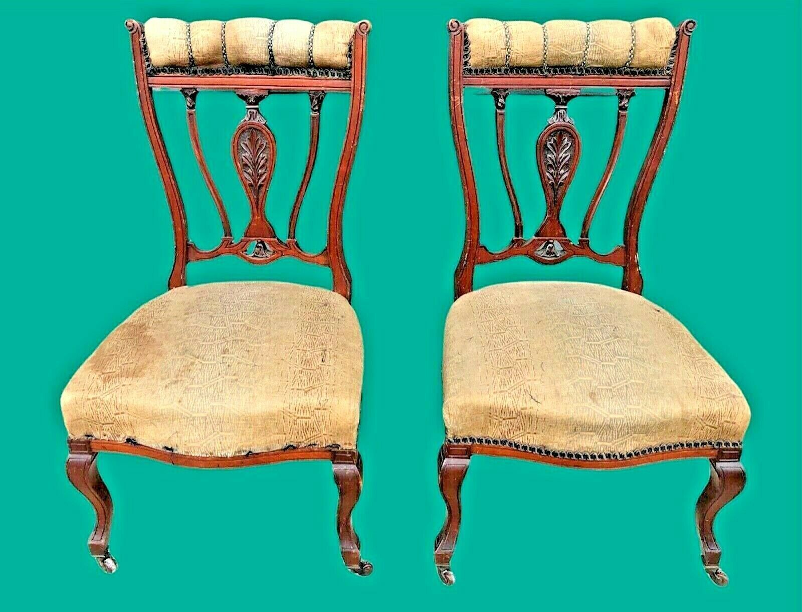 A Pair Of Antique Carved Walnut Nursing Chairs / Bedroom Chairs photo vinterior
