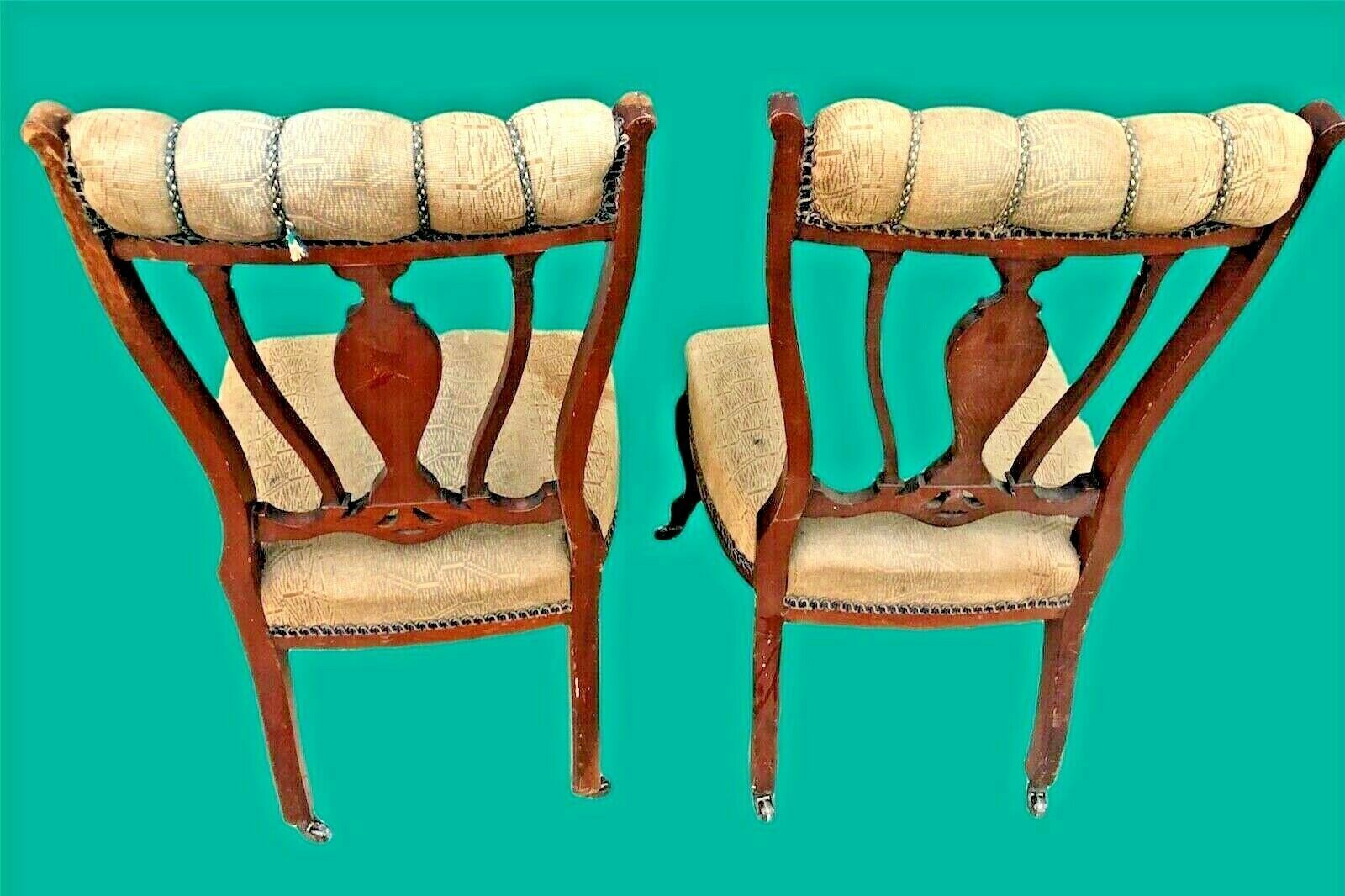 photo for sale A Pair Of Antique Carved Walnut Nursing Chairs / Bedroom Chairs
