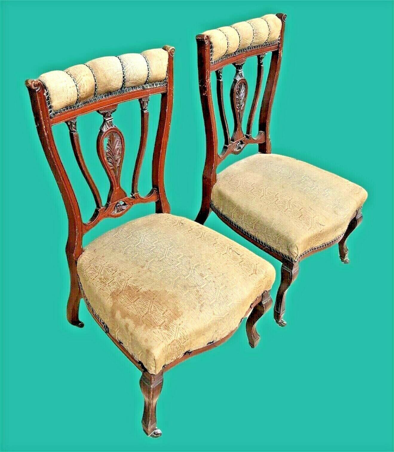 149.0 A Pair Of Antique Carved Walnut Nursing Chairs / Bedroom Chairs photo