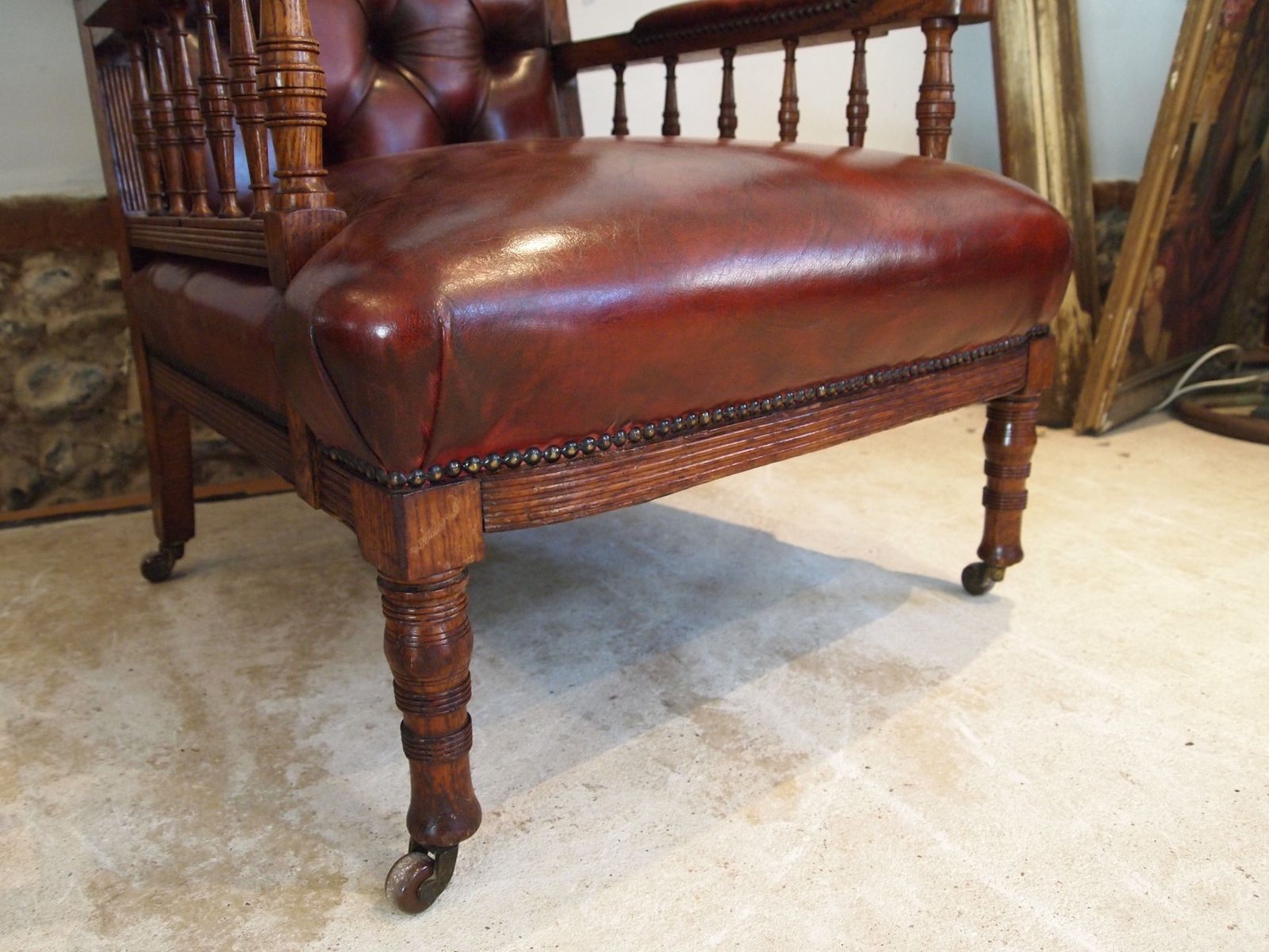 Chair Fine Early Victorian Oak & Chestnut Leather Armchair C1840 photo buy