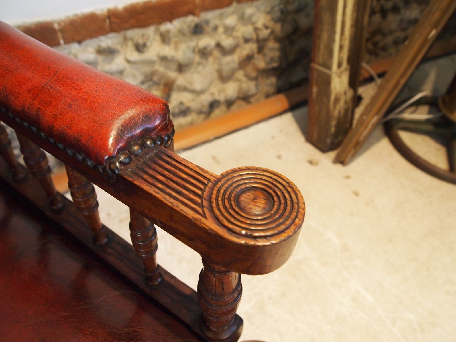 Chair Fine Early Victorian Oak & Chestnut Leather Armchair C1840 photo vintage