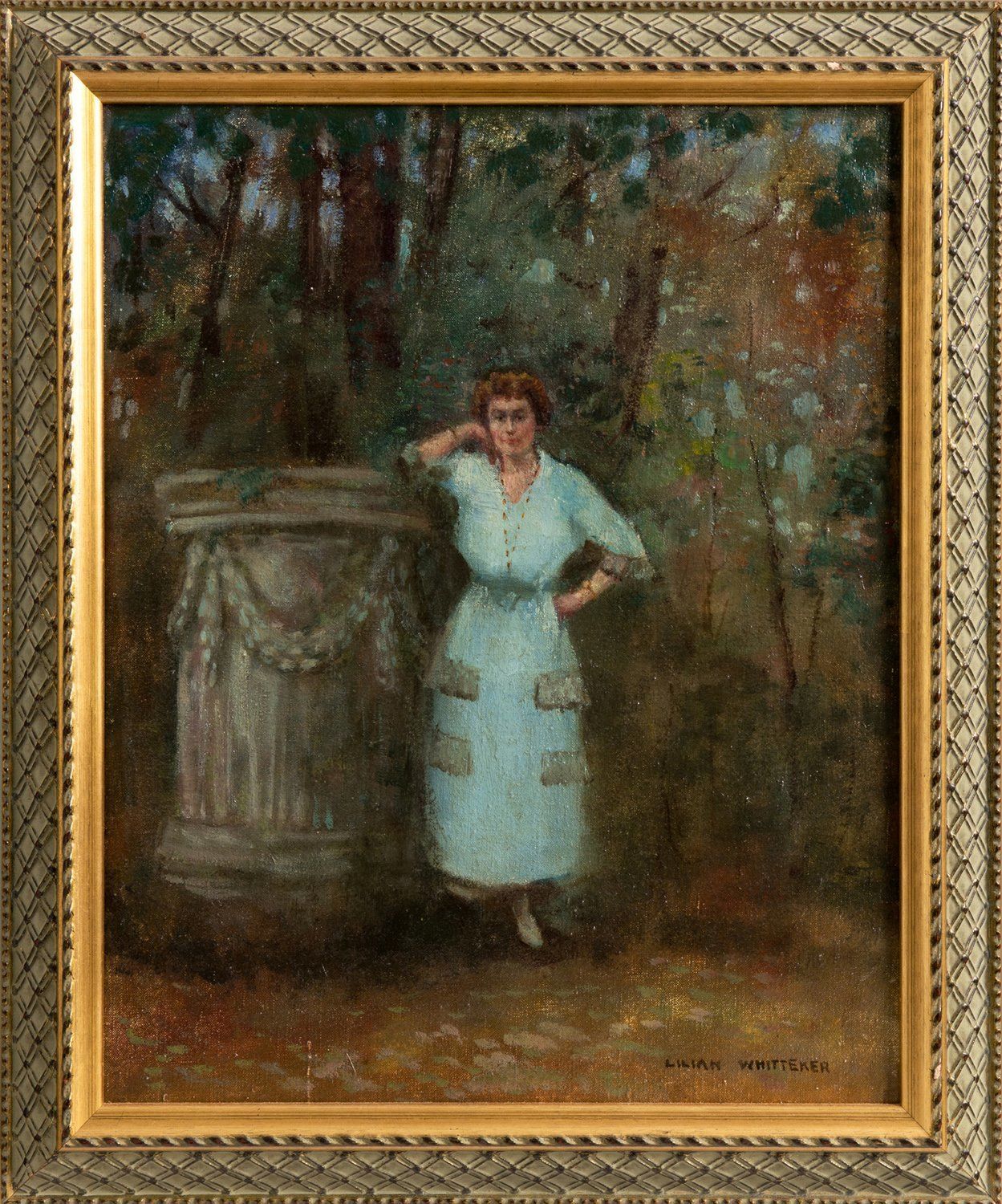 Lilian E. Whitteker  Woman In A Park  Oil On Canvas  C. 1937