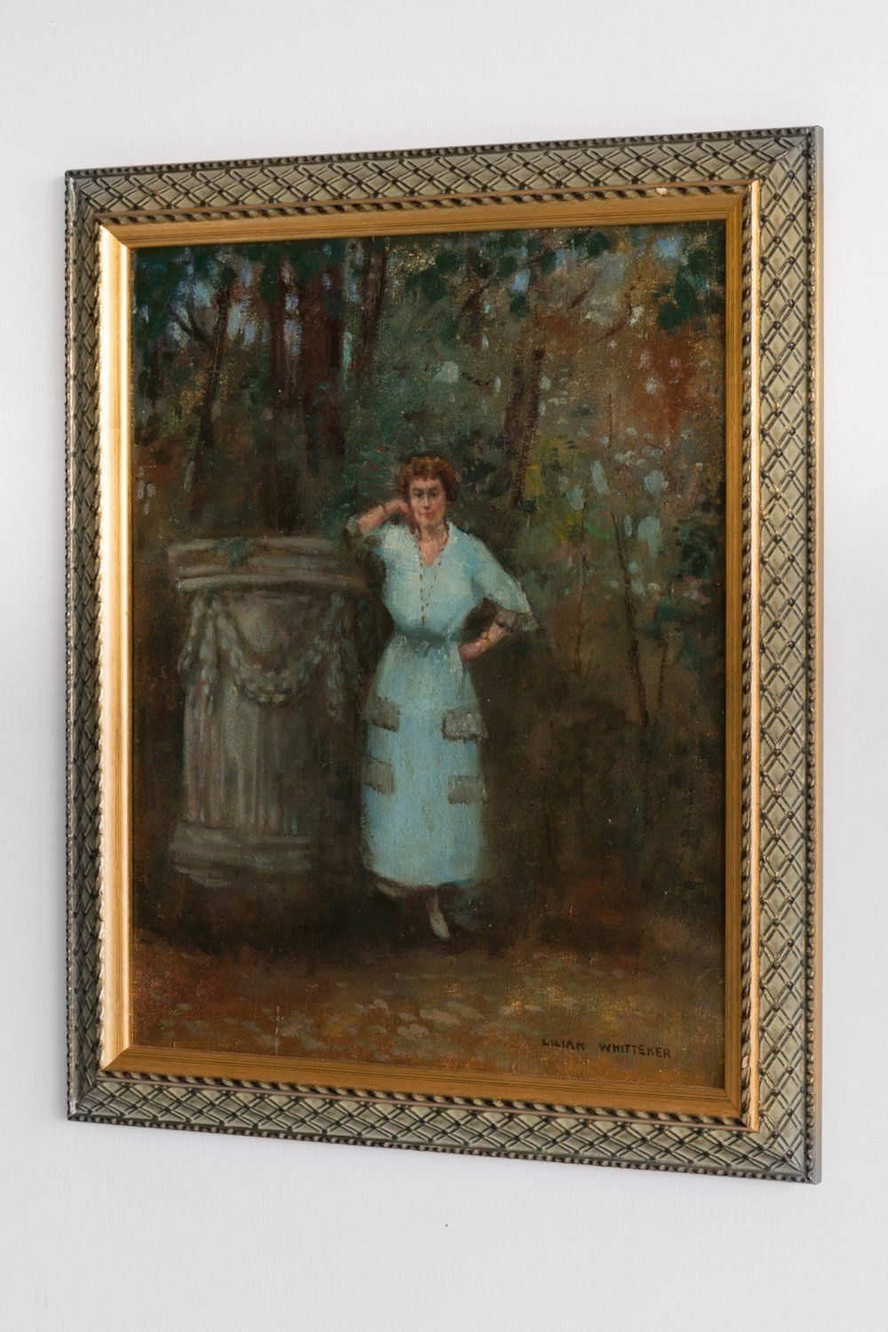 photo for sale Lilian E. Whitteker  Woman In A Park  Oil On Canvas  C. 1937