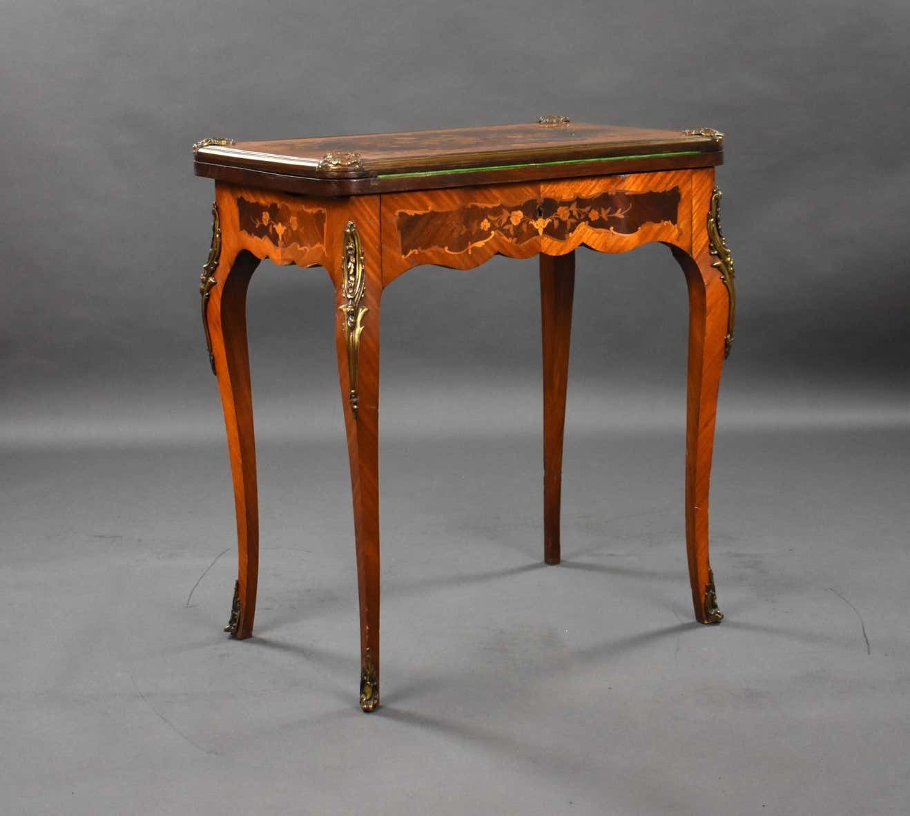19th Century English Victorian Walnut & Marquetry Card Table & Vanity photo for sale