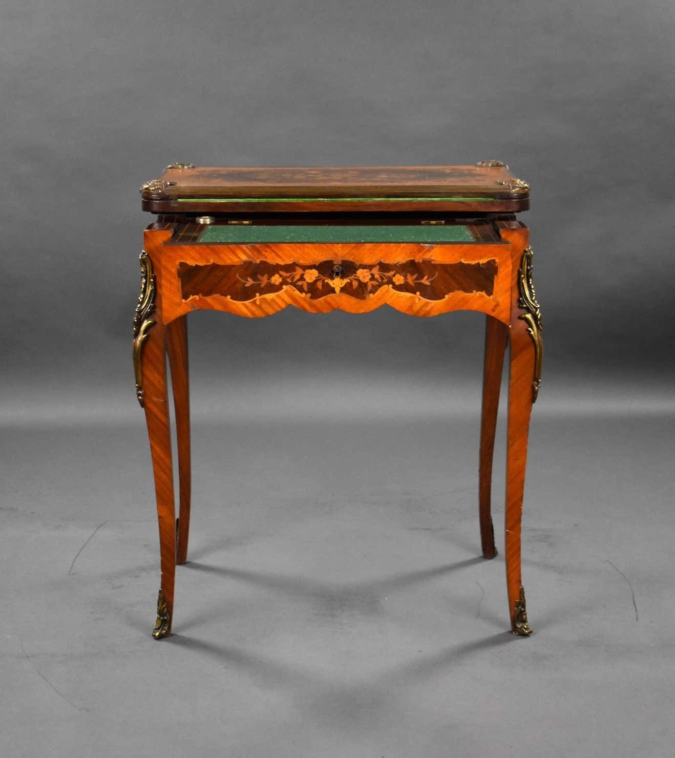 19th Century English Victorian Walnut & Marquetry Card Table & Vanity photo vinterior
