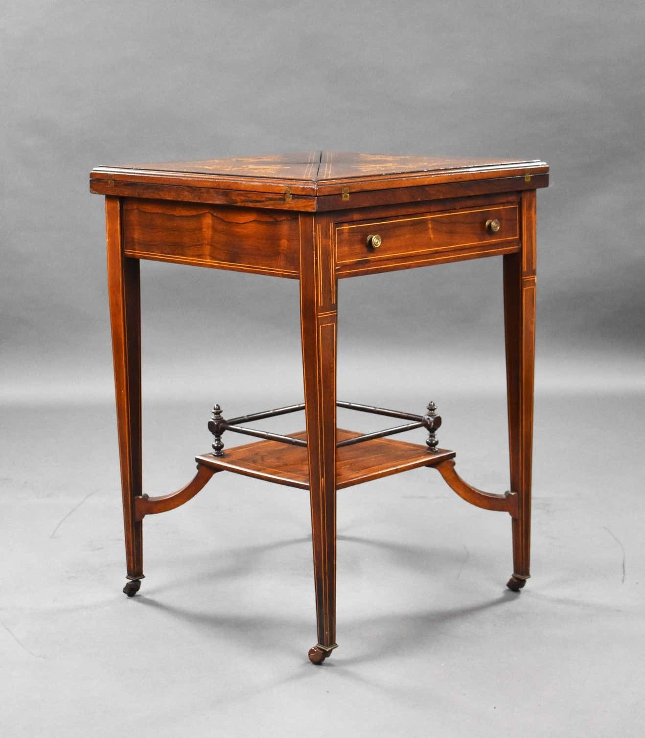 19th Century English Victorian Rosewood Inlaid Envelope Card Table photo for sale