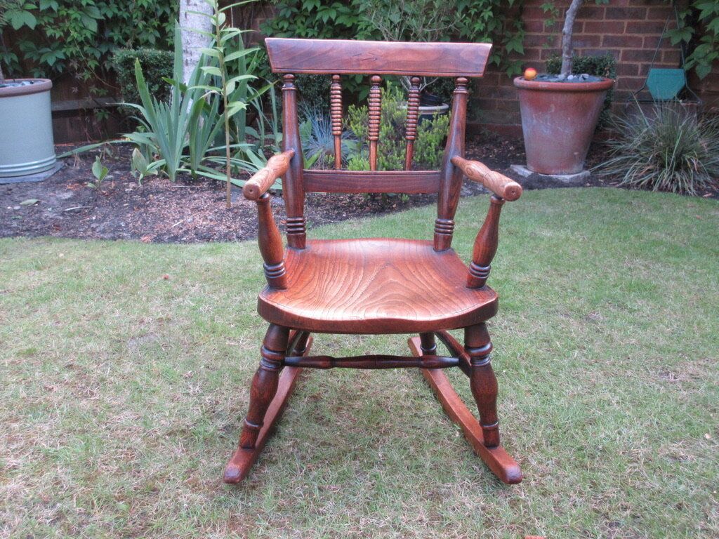 Child’s Elm Spindle Back Windsor Rocking Chair, Circa 1830 photo furniture