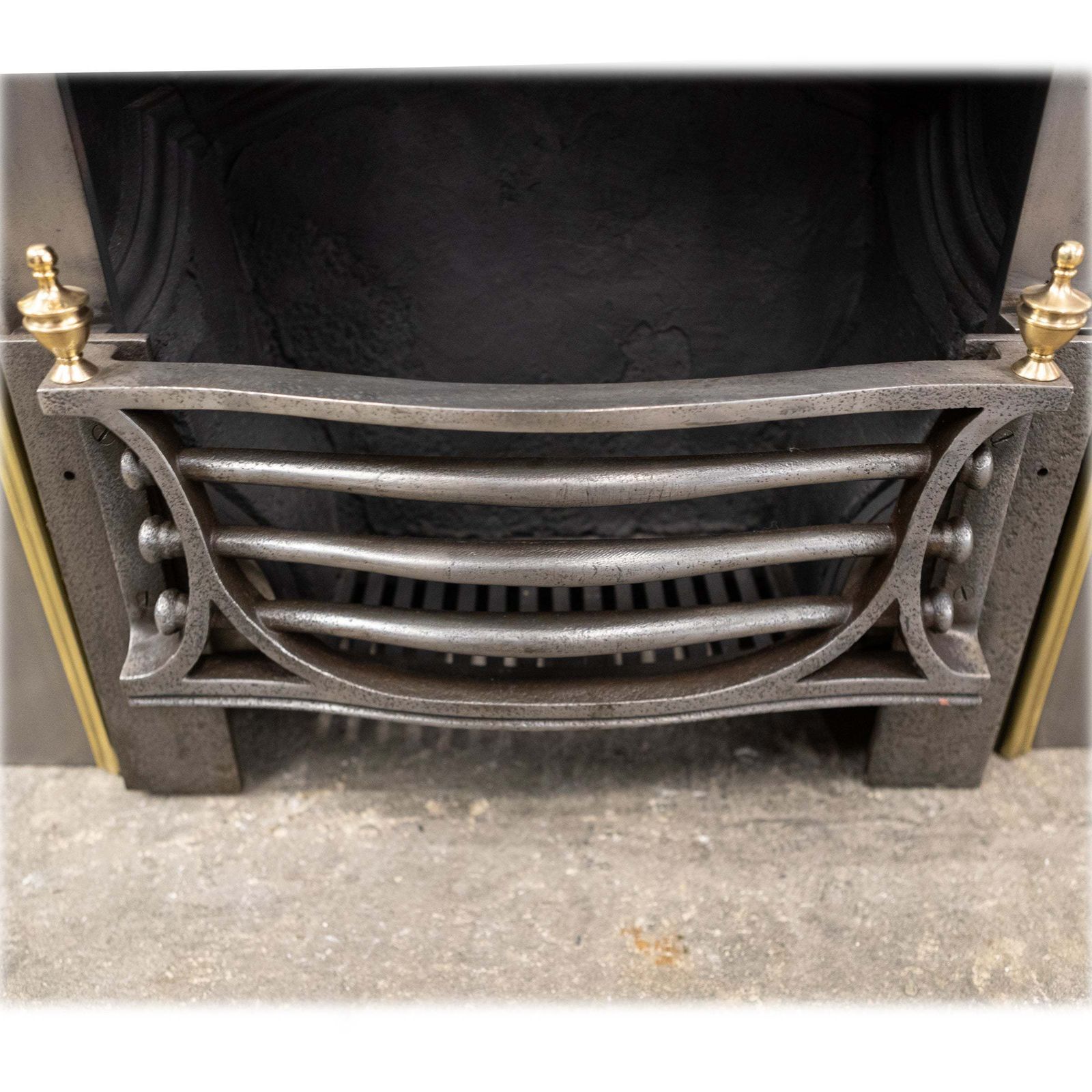 photo for sale Ornate Antique Polished Cast Iron & Brass Fireplace Insert