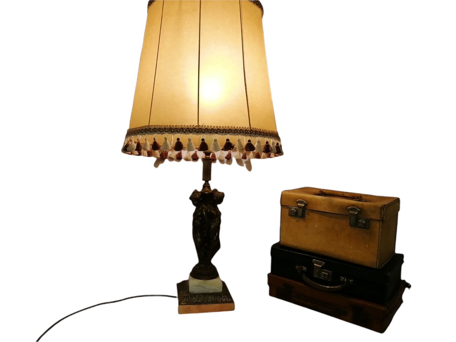 photo furniture Italian Antique Handmade Table Desk Bronze Lamp Shade 19th C