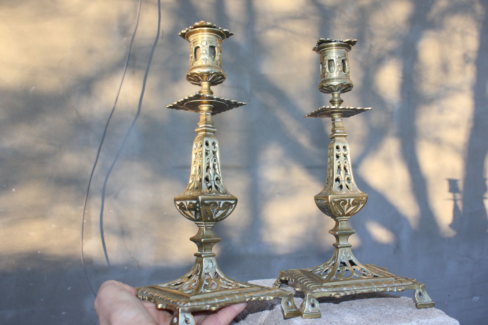 Two Antique Bronze Candle Holders French Style photo furniture