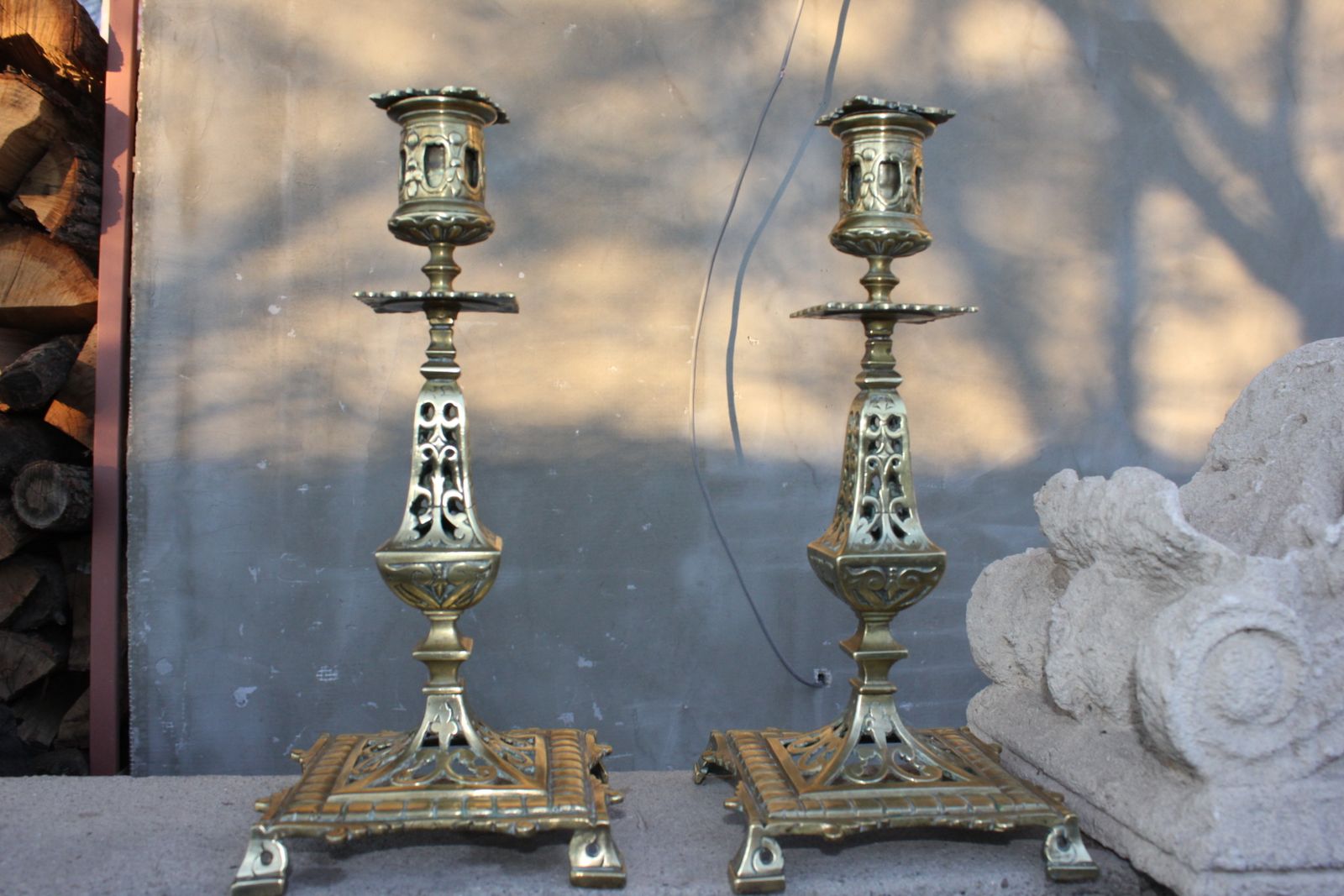 Two Antique Bronze Candle Holders French Style photo vinterior