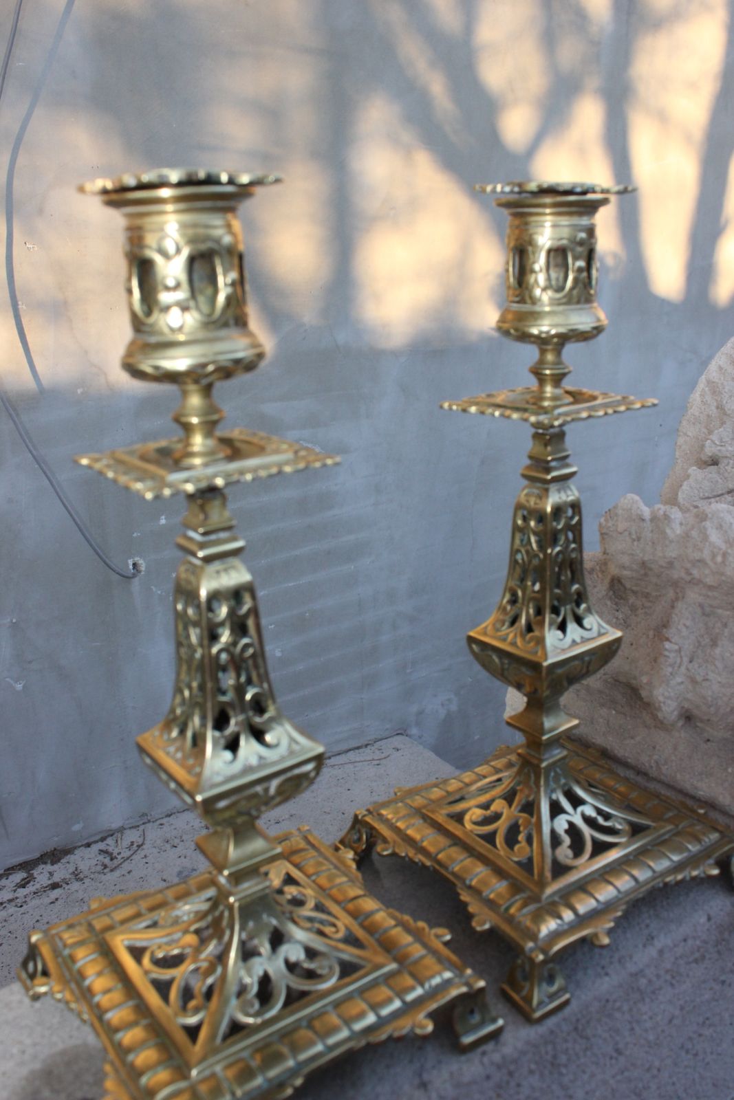 Two Antique Bronze Candle Holders French Style photo buy