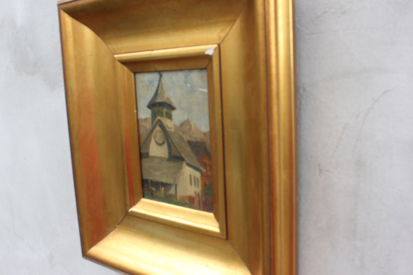 Original Landscape Oil Painting, Pastoral Scene Art In Wide Gold Frame photo Art