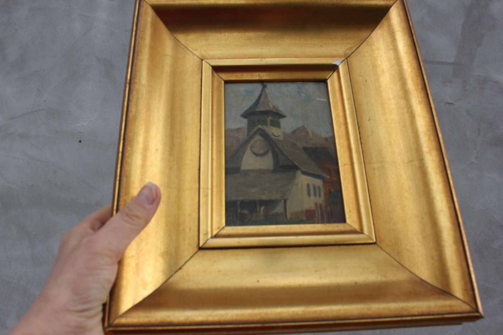 Original Landscape Oil Painting, Pastoral Scene Art In Wide Gold Frame photo 259.0