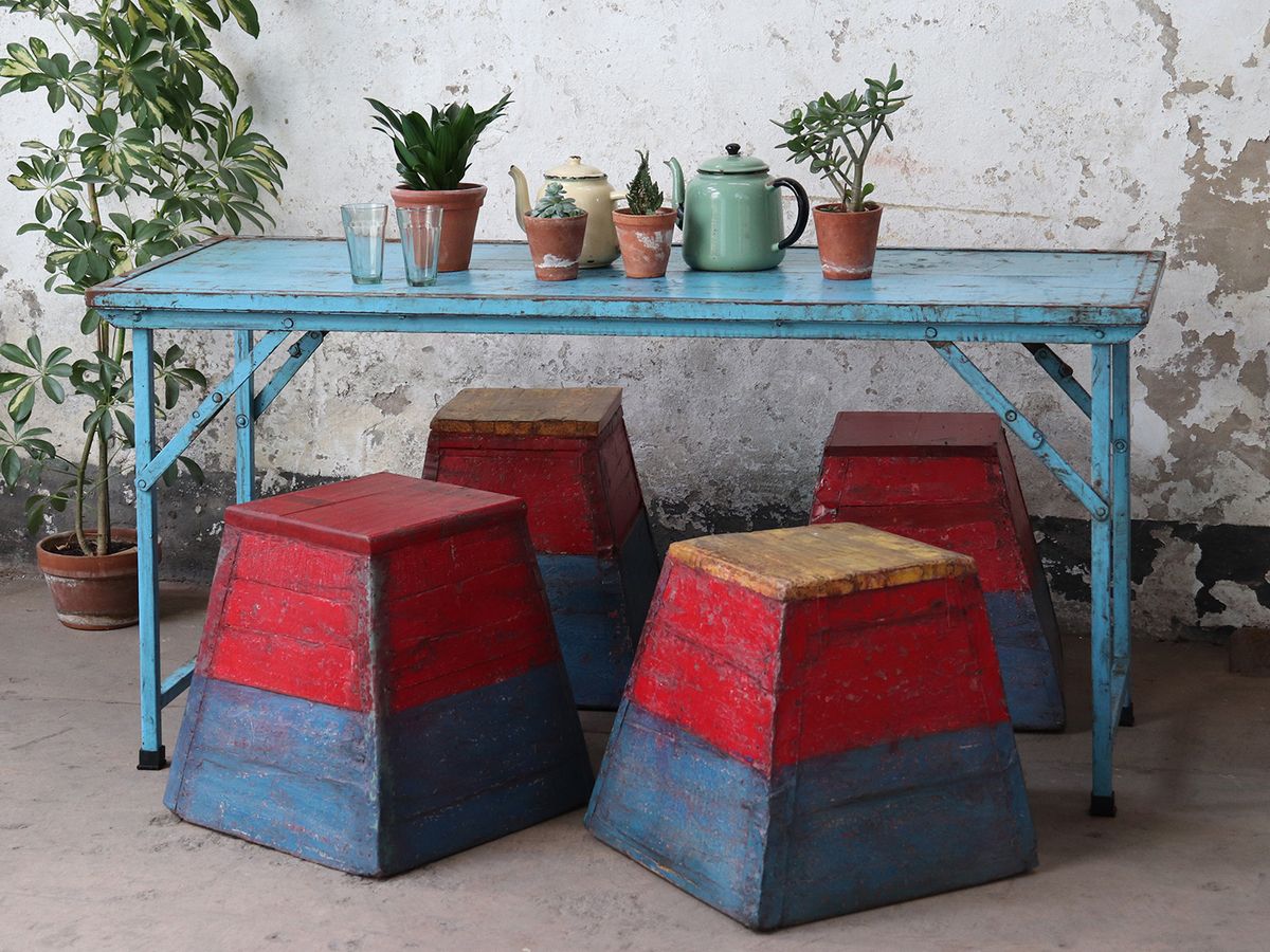 Wooden Vintage Stool   Painted photo Furniture