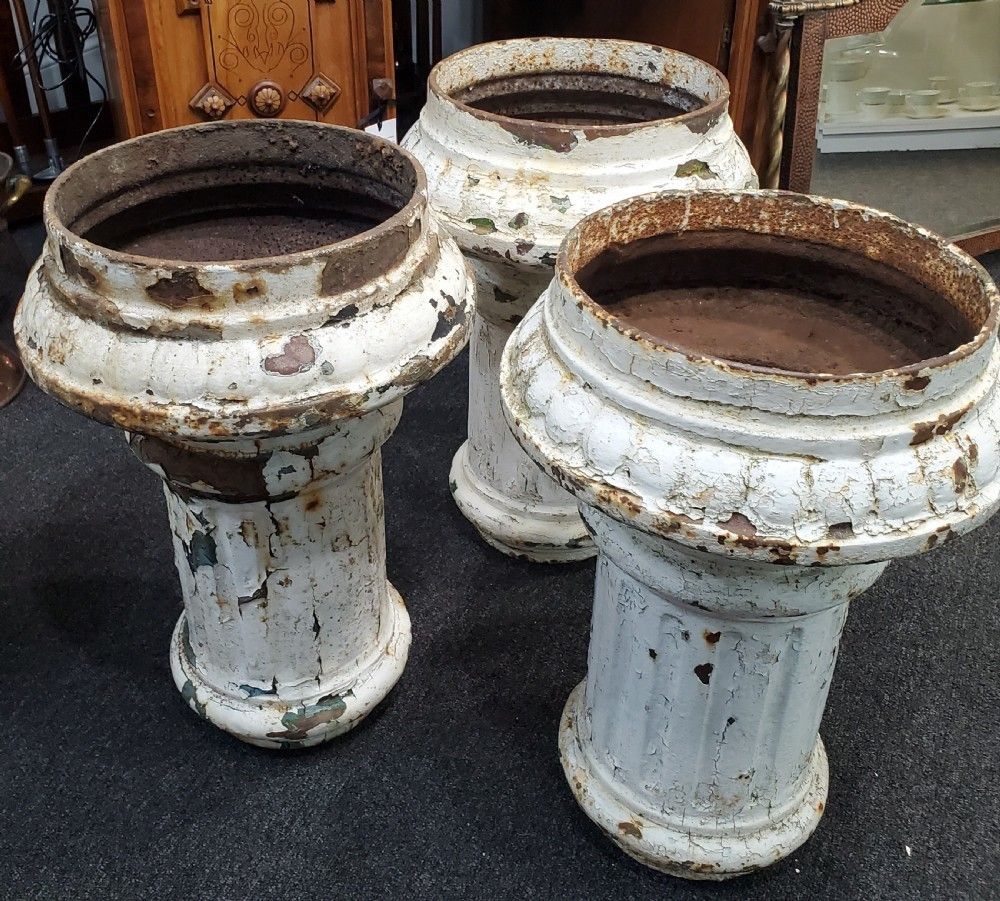 Victorian X3 Cast Iron Garden Urns C1880