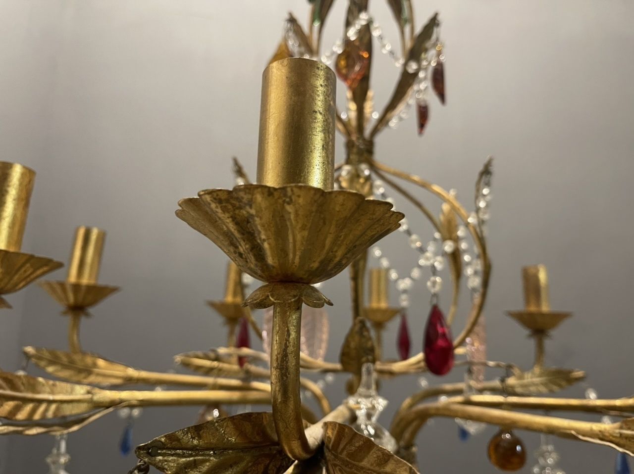 Italian Florentine Gold Gilded Murano Glass Chandelier photo vinterior