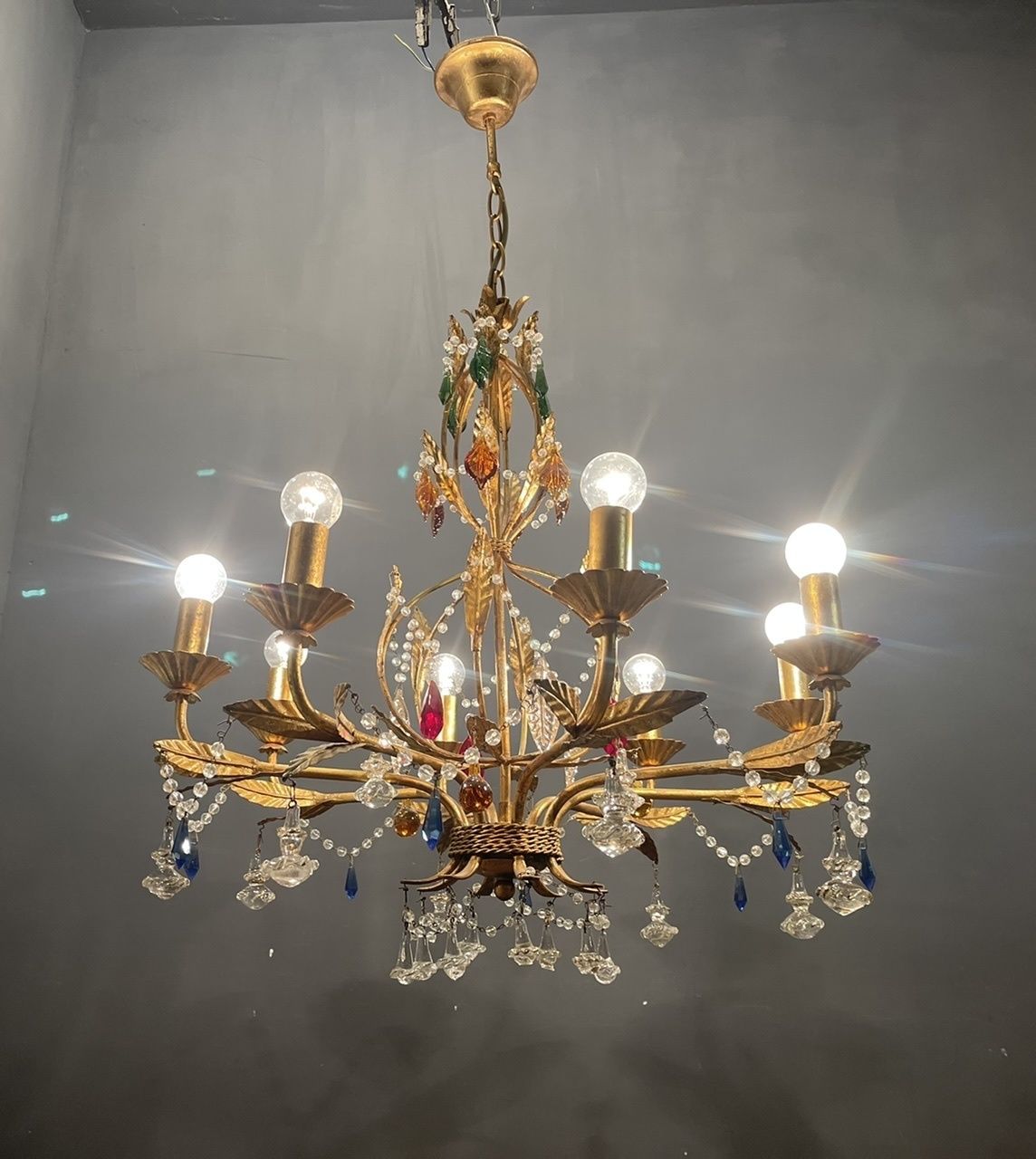 Italian Florentine Gold Gilded Murano Glass Chandelier photo buy