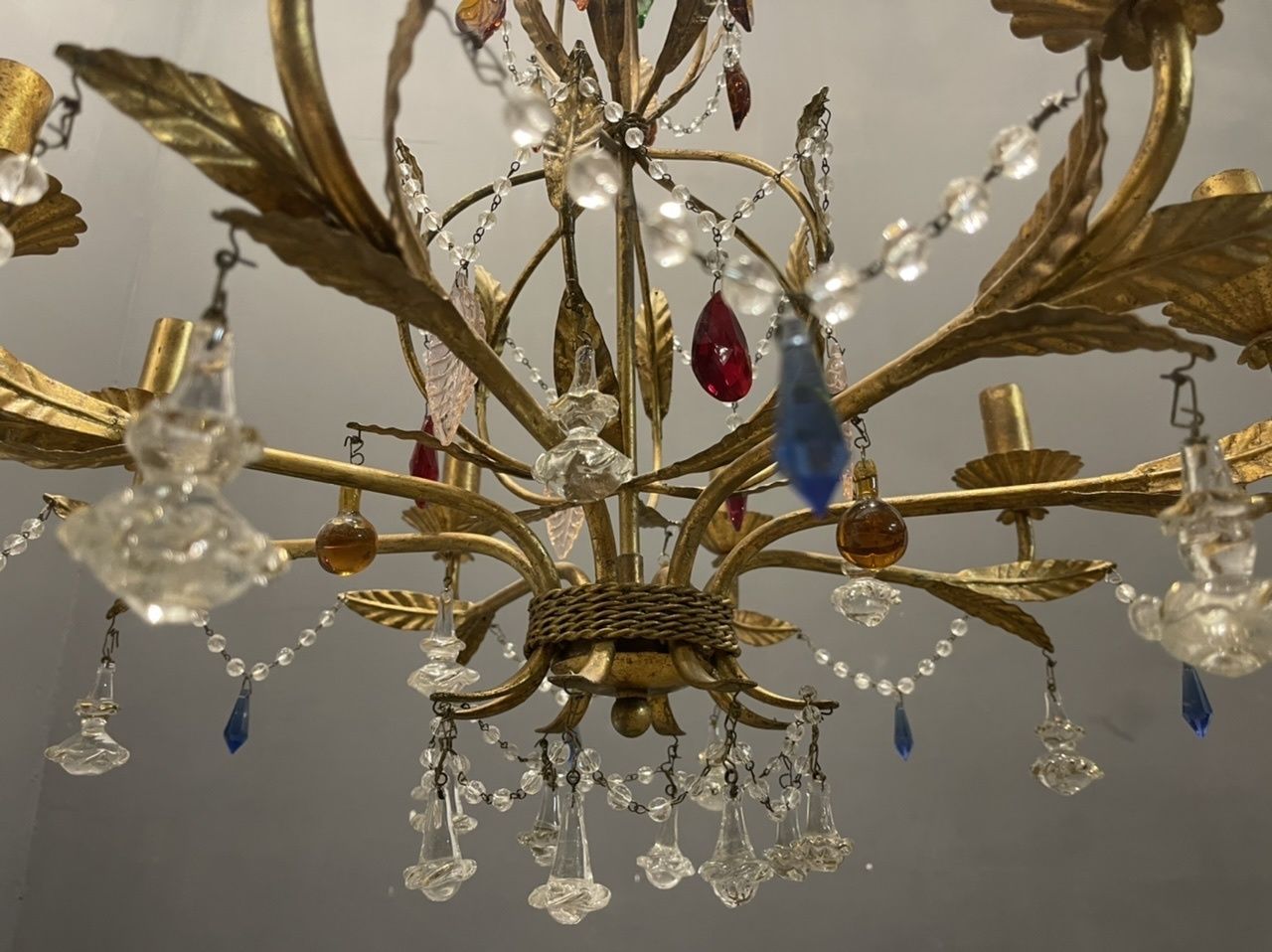 photo for sale Italian Florentine Gold Gilded Murano Glass Chandelier