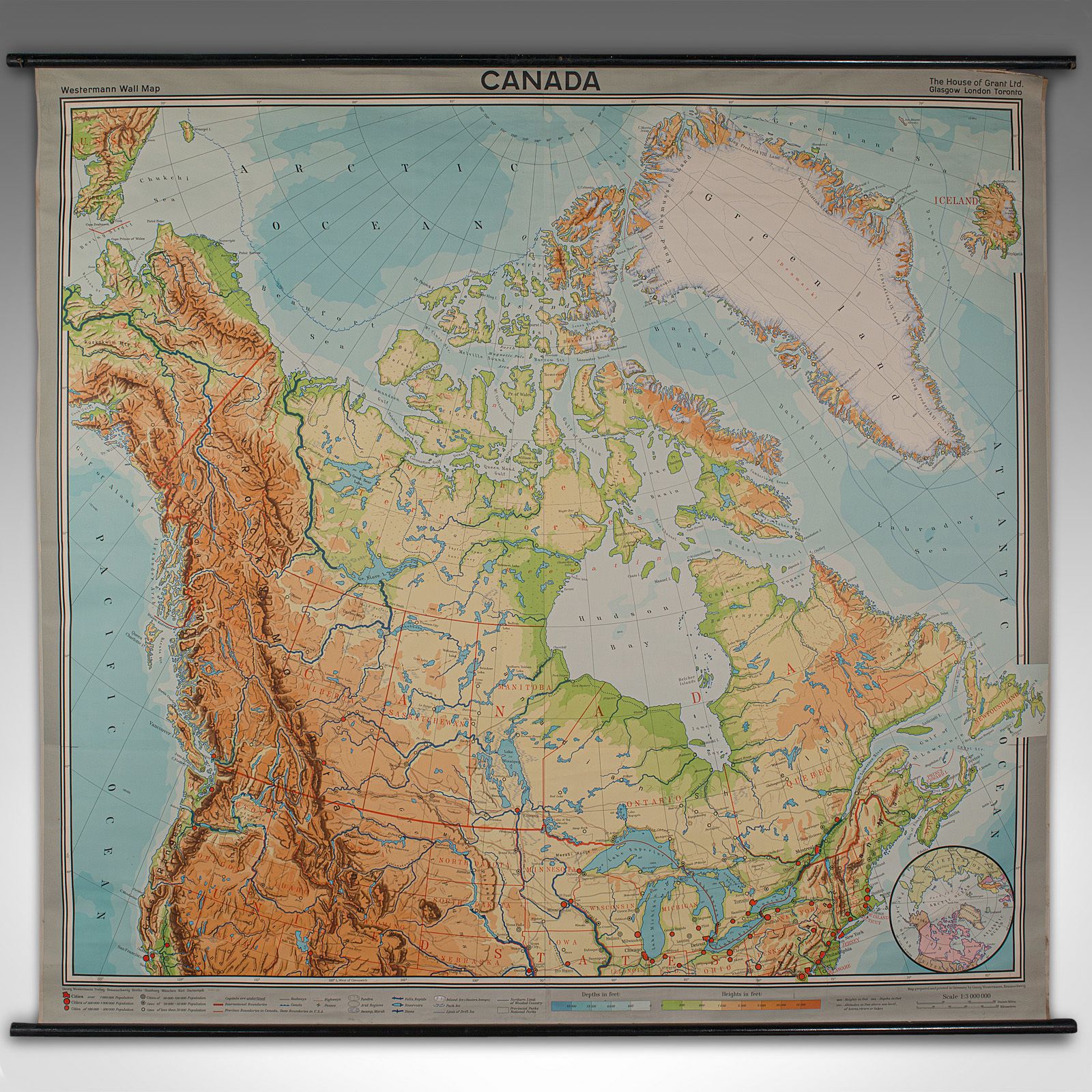 Very Large Vintage Map Of Canada, German, Education, Institution, Cartography photo for sale