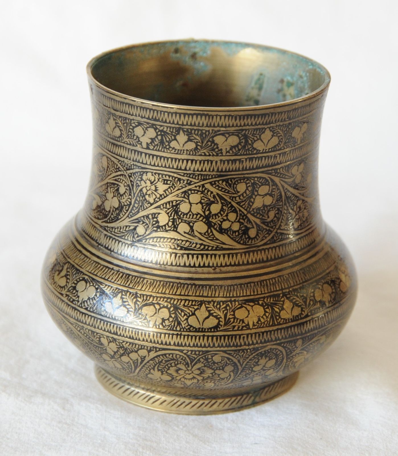 Antique Engraved Indian Brass Vase photo 350.0