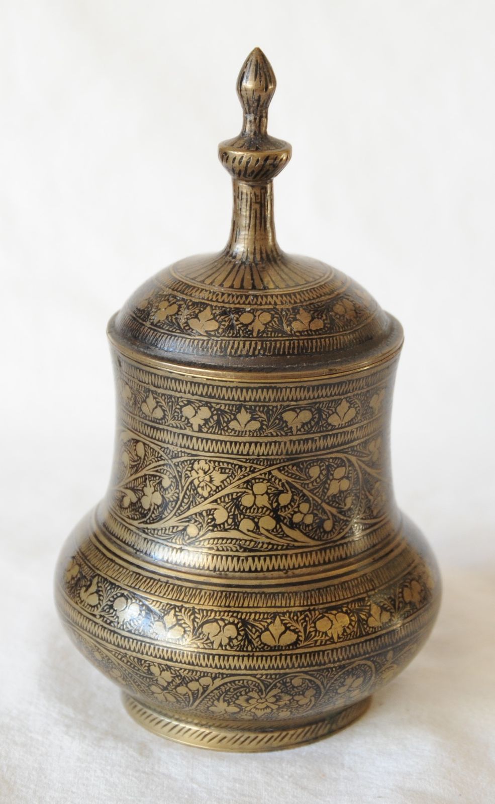 Antique Engraved Indian Brass Vase photo for sale