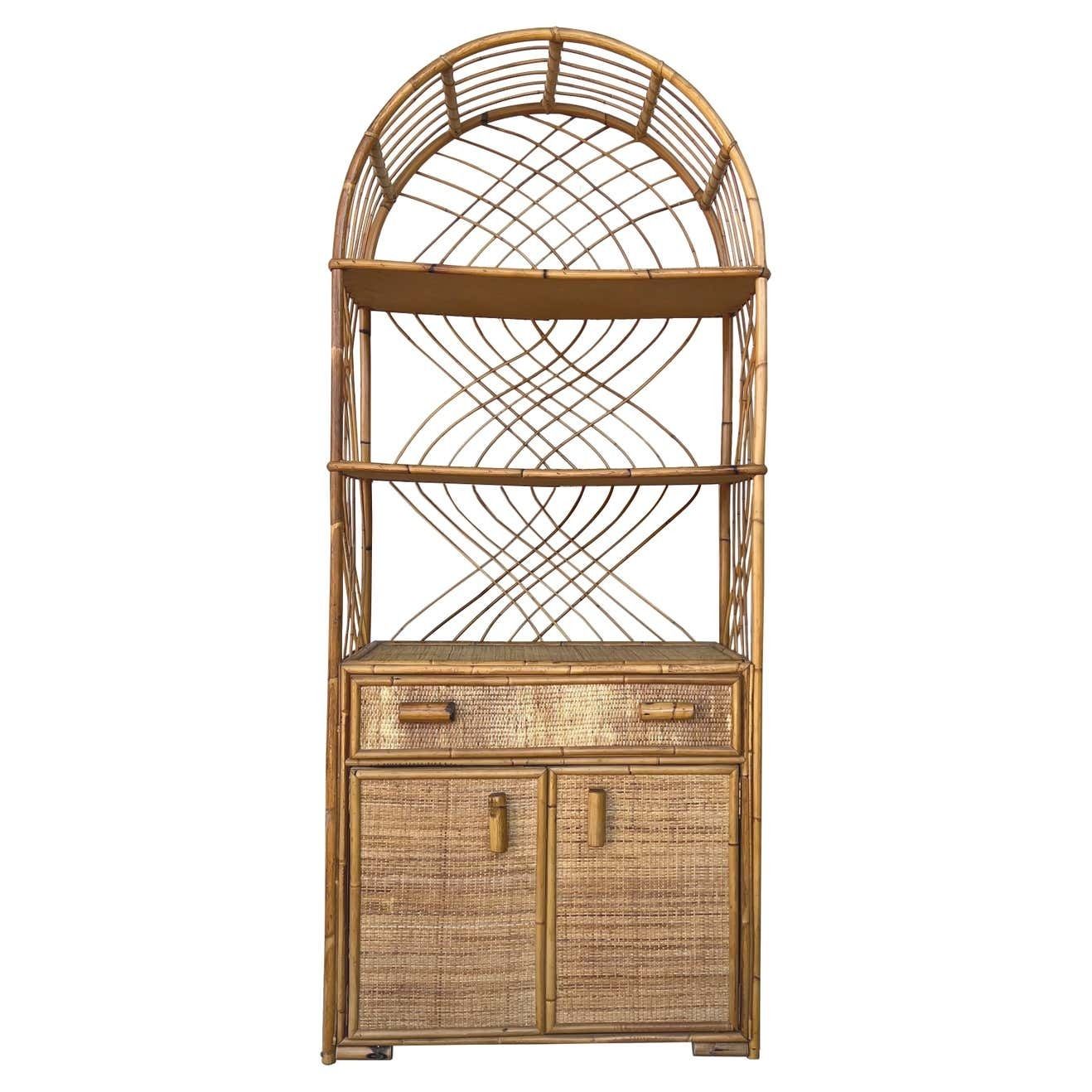 Curved Mid Century Bookcase With Shelves And Doors In Bamboo Italian Design