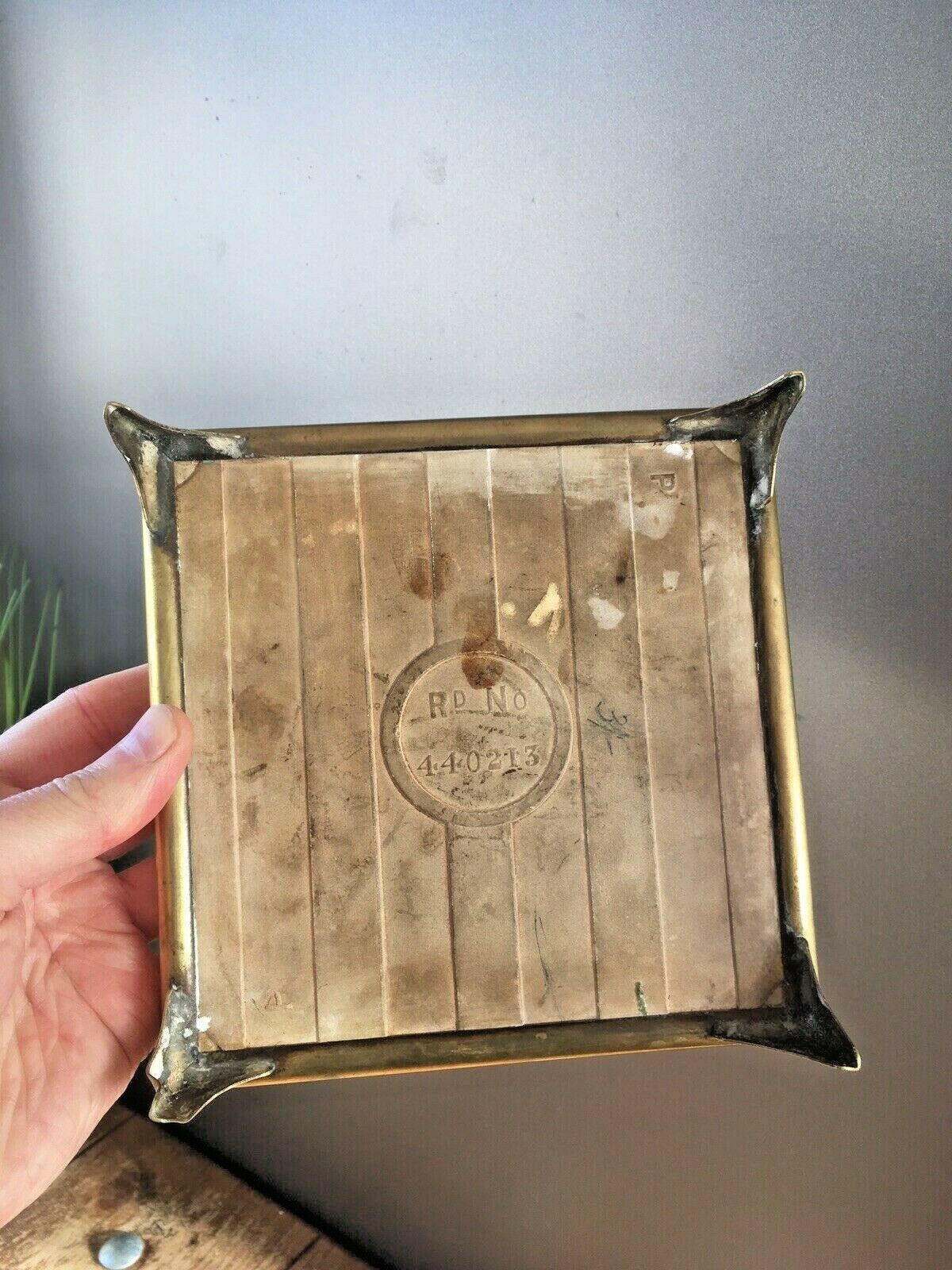 Art Nouveau Quartered Stylised Leaf Brass Tile Trivet Teapot Stand Not Minton photo vintage