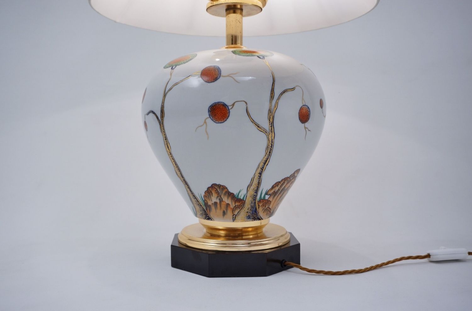 Giulia Mangani Porcelain Lamp Chinoiserie With Lychee, 1950`s Ca, Italian, 70cm, Rewired photo 690.0